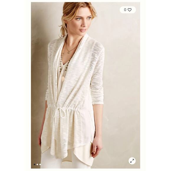 Anthropologie Dolan Contrast Anorak Tie Front Cardigan Cream Boho Beachy Coastal - Picture 1 of 4